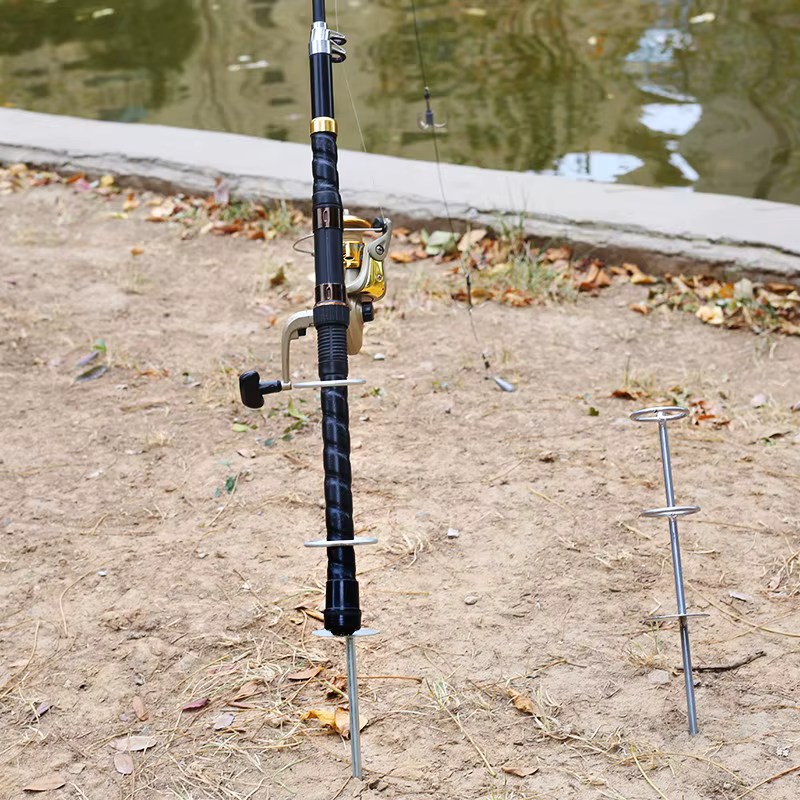 Soporte de tierra para caña de pescar, insertos ajustables de acero inoxidable, Soporte Simple, accesorios de pesca para insertar anillo doble de Metal - imagen 4