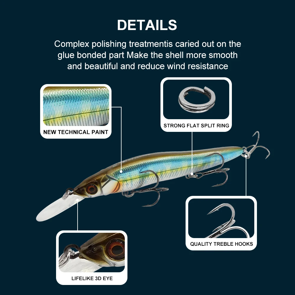 ESFISHING-señuelo de pesca Jerkbait de calidad, 11cm, 14g de profundidad, 0-2,2 m, pececillo flotante, Leurre Souple, cebo duro, Peche - imagen 4