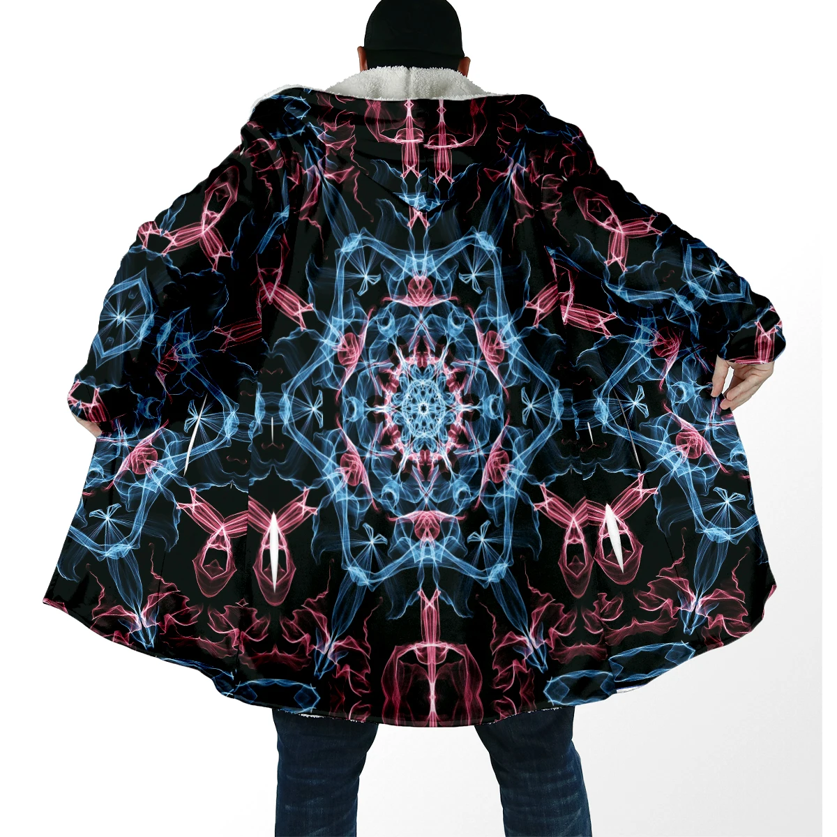 Winter Men's cloak Hippie Psychedelic Colorful Trippy 3D Printed Thick Fleece Hooded Cloak Unisex Casual Warm Cape Coat DP100