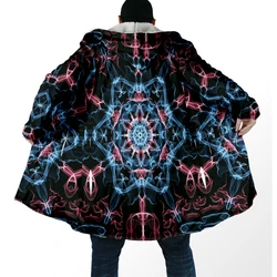 Winter Men's cloak Hippie Psychedelic Colorful Trippy 3D Printed Thick Fleece Hooded Cloak Unisex Casual Warm Cape Coat DP100