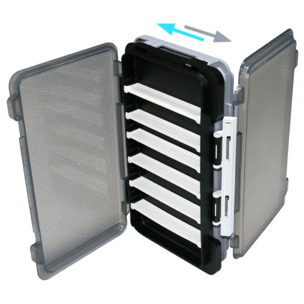 Una caja de aparejos portátil compacta con múltiples compartimentos para organizar accesorios de pesca