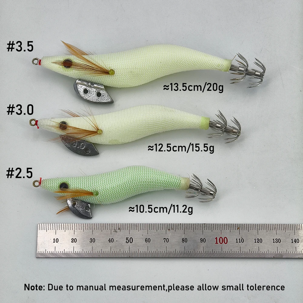 Ellllv 2 uds plantilla de calamar luminosa camarón brillante anzuelo de calamar señuelo de pesca de agua salada señuelo de curricán tamaño 2,5 # 3 # 3.5 # - imagen 3