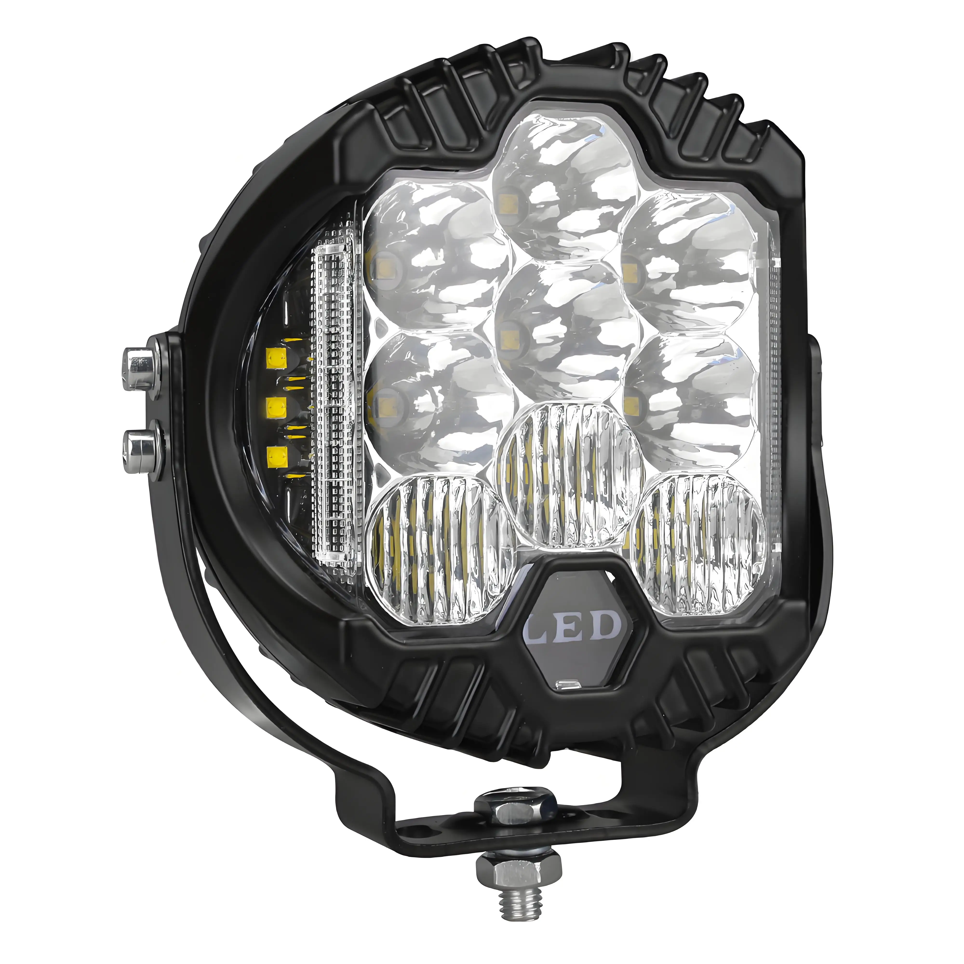 Luz Led de trabajo de 5 pulgadas y 75W, iluminación lateral circular para tirador, iluminación clara, lámpara Led intermitente lateral ámbar para conducción, iluminación para motocicleta