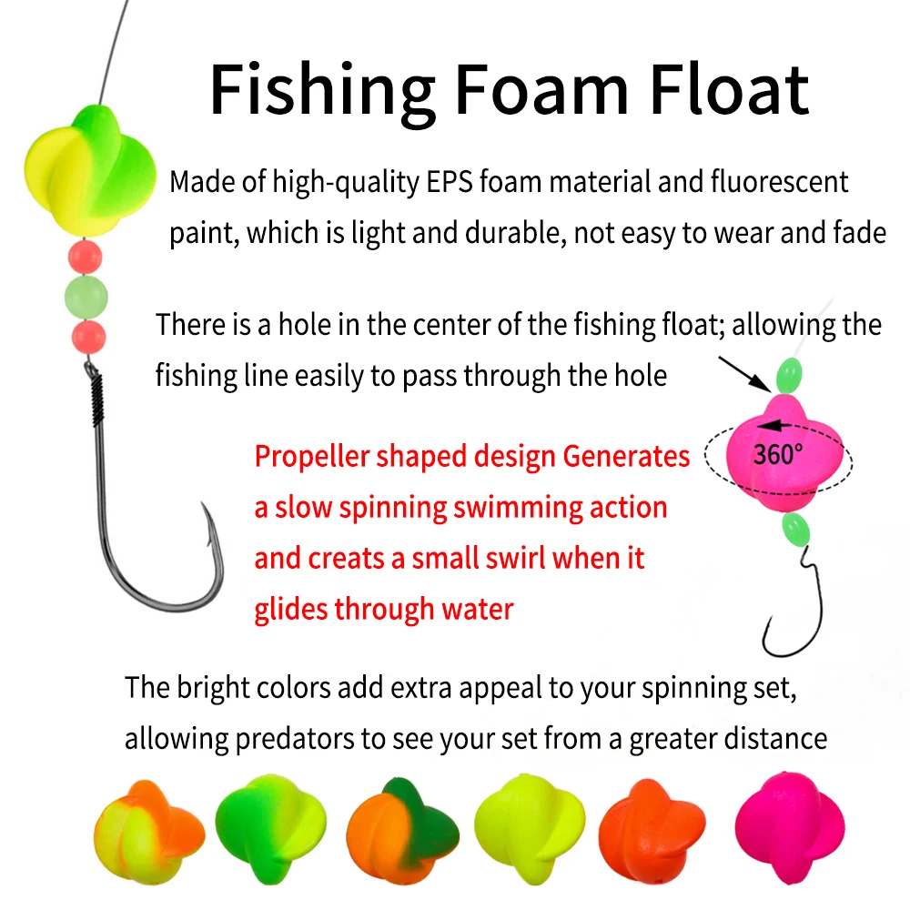 Elllv 100 Uds flotadores giratorios de espuma EVA boyas de pesca Bobber para Walleye/Pompano/plataforma de cebo vivo pesca de Surf flotador fluorescente de Snell - imagen 4