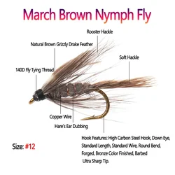 Ninfa Bimoo Soft Hackle March Brown #12 – Dubbing de liebre para trucha