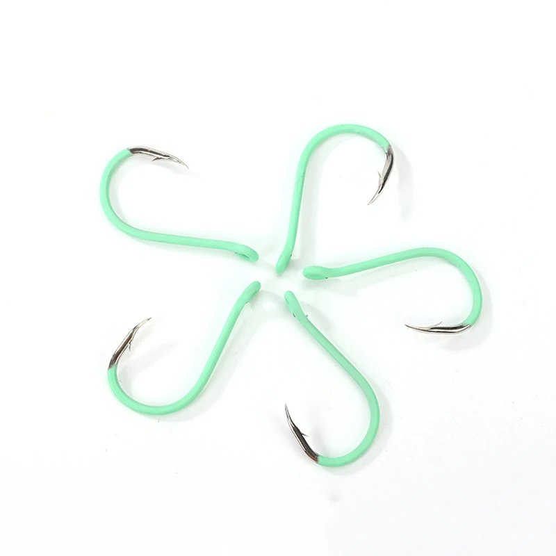 500 unids/lote anzuelo de Pesca luminoso con anillo boca torcida ojos de púas carpa de alto carbono accesorios de aparejos de Pesca de mar nocturno Pesca