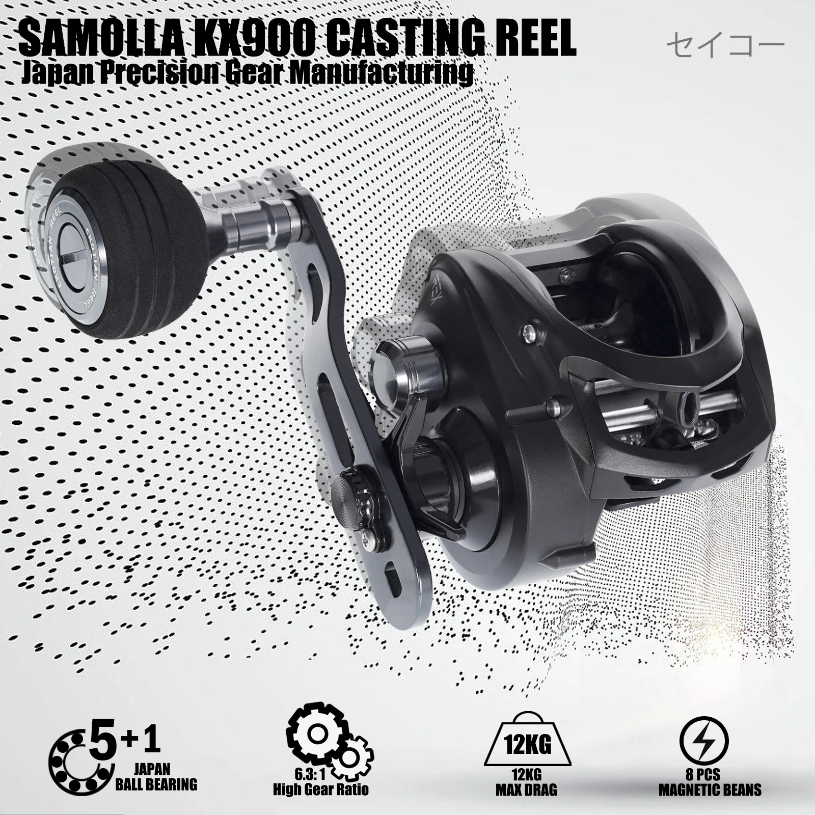 SAMOLLA carrete de Baitcasting de cuerpo ancho Max Grag 12kg 6,3: 1 engranaje de latón pesca al gato de agua salada trolling agitar rueda lenta agua de mar - imagen 2