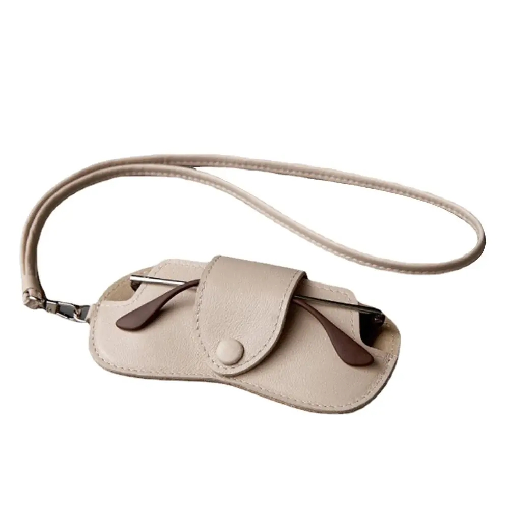 Bolsa de almacenamiento de gafas de sol de cuero PU con cordón, gafas de sol colgantes de Color sólido, bolsa portátil duradera para gafas de sol - imagen 4