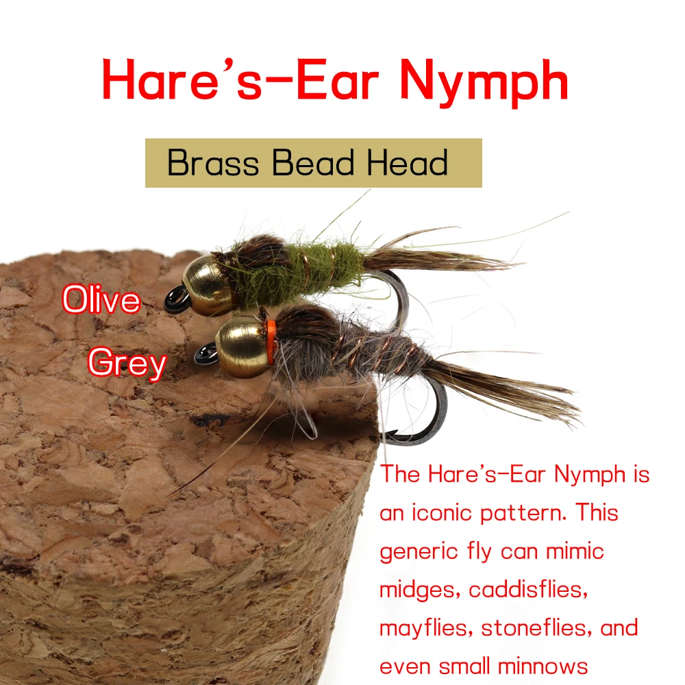 ICERIO 6PCS # 14 cuentas de latón gris oliva oreja de liebre ninfa trucha pesca mosca húmeda señuelo artificial cebo - imagen 2