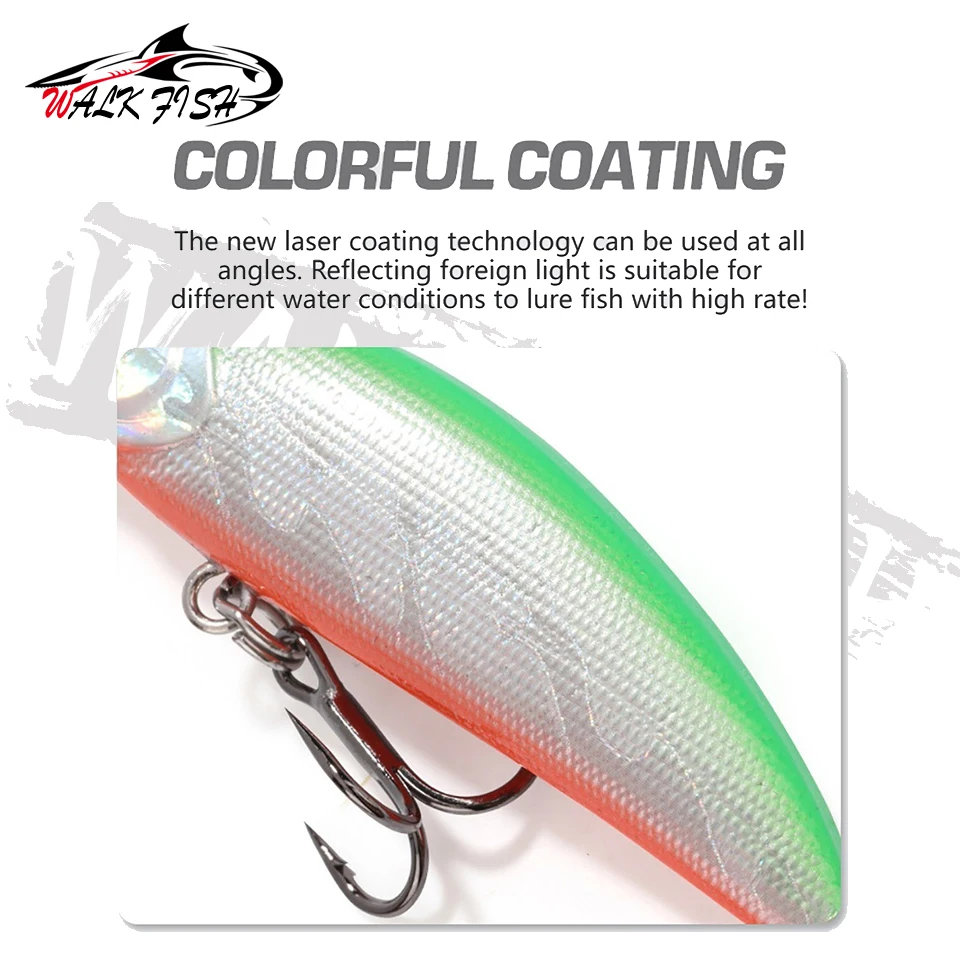 WALK FISH 1 Uds. Señuelos de pesca Minnow 5g 5cm cebos de hundimiento de lubina ojos duros 3D Swimbait Artificial Luya cebo aparejos anzuelo - imagen 3