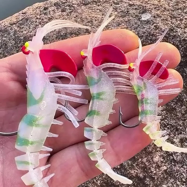 Cebos para camarones de silicona con ojos luminosos, 6g, 13g, 19g, señuelos biónicos suaves para gambas, cabezal de plantilla de Metal, Swimbait que se hunde, gancho de Jigging Wobbler, 1 Uds. - imagen 5