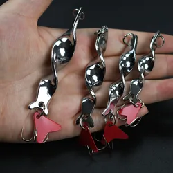 Señuelos de pesca con cuchara giratoria de Metal, 3 uds., plateados, 10g, 14g, 21g, 28g, cebos duros para trucha con anzuelo triple