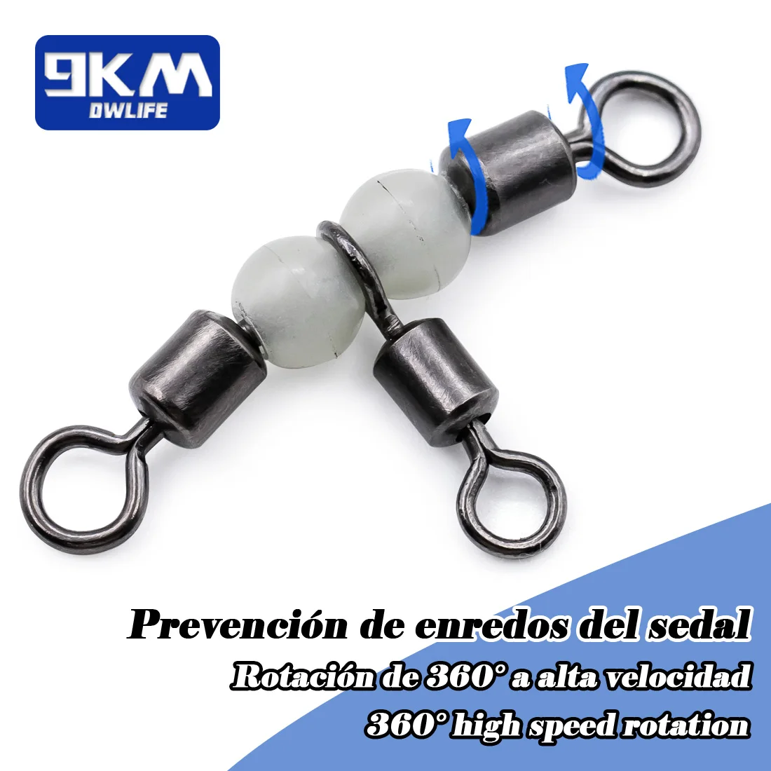 Giratorios de 3 vías, 15 ~ 60 uds., aparejos giratorios de pesca de tres vías, barril de pesca de agua salada, conector de sedal giratorio con cuentas brillantes - imagen 4