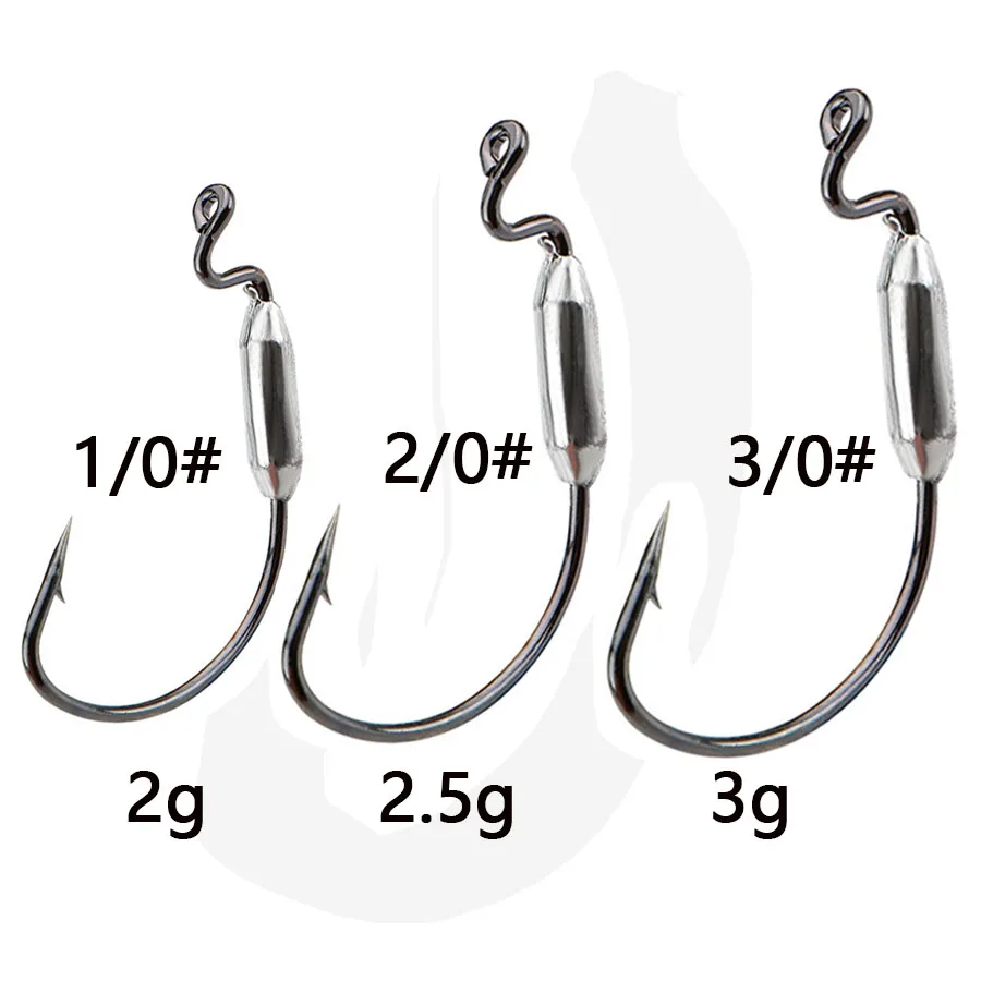 Anzuelo de pesca Offset 5 piezas 1/0 #2/0 #3/0 #, señuelo de gusano suave, anzuelo de manivela ancha de acero de alto carbono, 2g, 2,5g, 3g para pesca de lubina - imagen 2