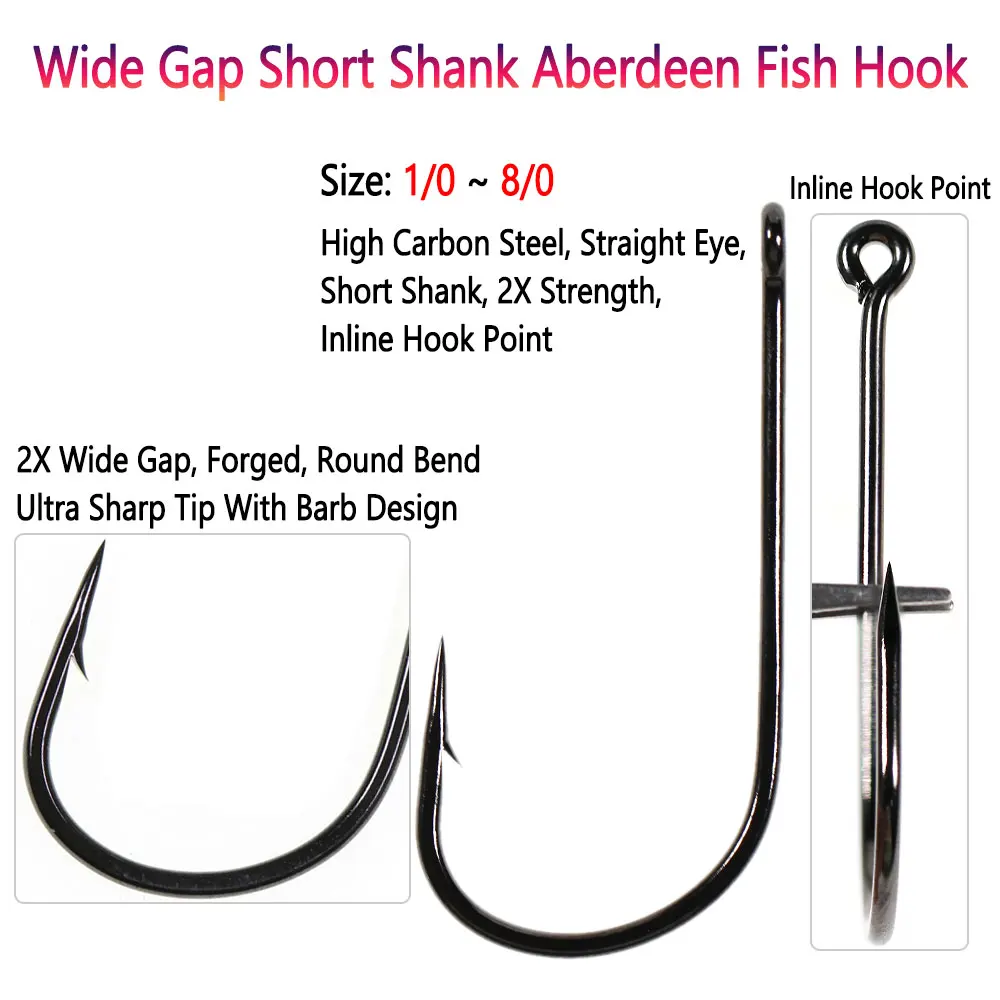 20 piezas anzuelo de pesca Aberdeen de vástago corto de espacio ancho 1/0 ~ 8/0, anzuelo de pesca de agua dulce y salada de alta resistencia, aparejo Sabiki Streamer Fly - imagen 3