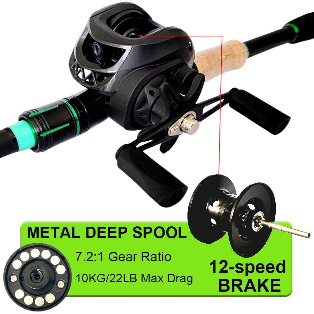 Caña de pescar con señuelo giratorio de 1,8/2,1 m y relación de engranaje 7,2: 1 Combo de carrete de Baitcasting para principiantes/aparejos de pesca avanzados - imagen 4