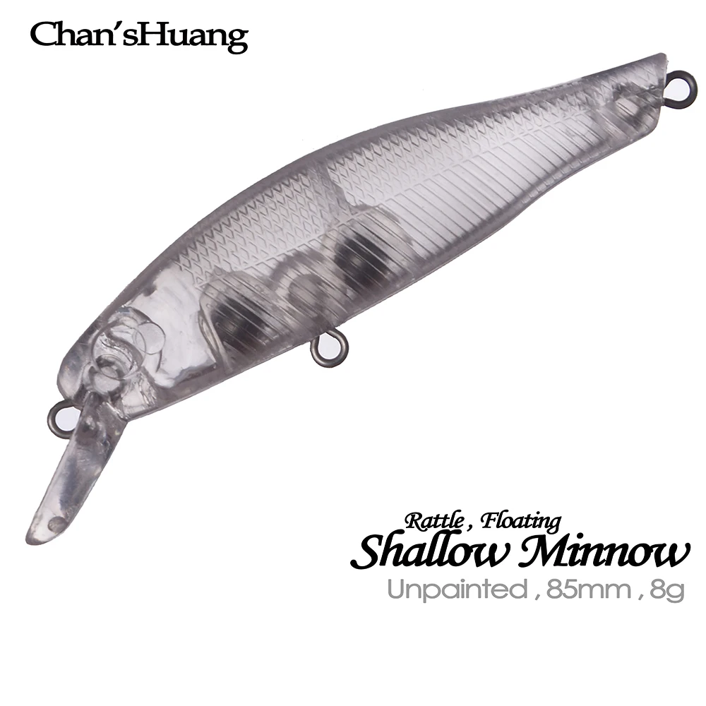 Chan'sHuang 20 piezas cebo en blanco sin pintar 8,5 cm 8g sonajero flotante Minnow DIY hecho a mano señuelo de pesca Artificial aparejos