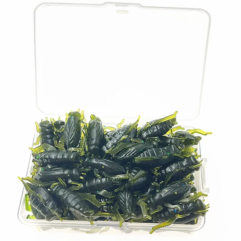60 unids/caja suave insecto Cricket Pesca cebo de silicona Artificial ligero saltamontes señuelos flotantes océano Wobblers Pesca