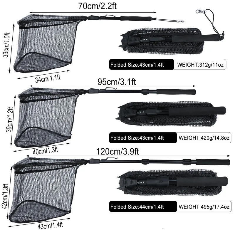 Sougayilang 70cm 95cm 120cm Red de pesca plegable telescópica retráctil aleación de aluminio pesca amigable grande red de tierra plegable - imagen 4