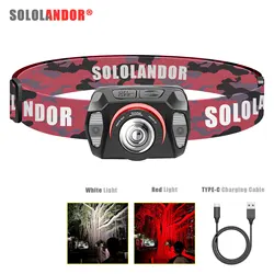 Linterna frontal USB Tipo C LED XPE para pesca nocturna