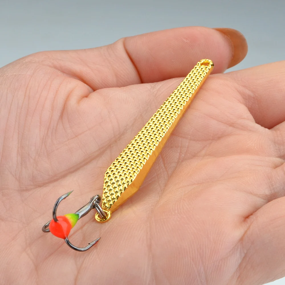 FTK-señuelo para pesca en hielo, cuchara, 6g, 55mm, 1 unidad, cebo de pesca de Metal dorado y plateado, Spinner, anzuelo triple 10 #   Señuelos duros Pesca de lubina - imagen 4