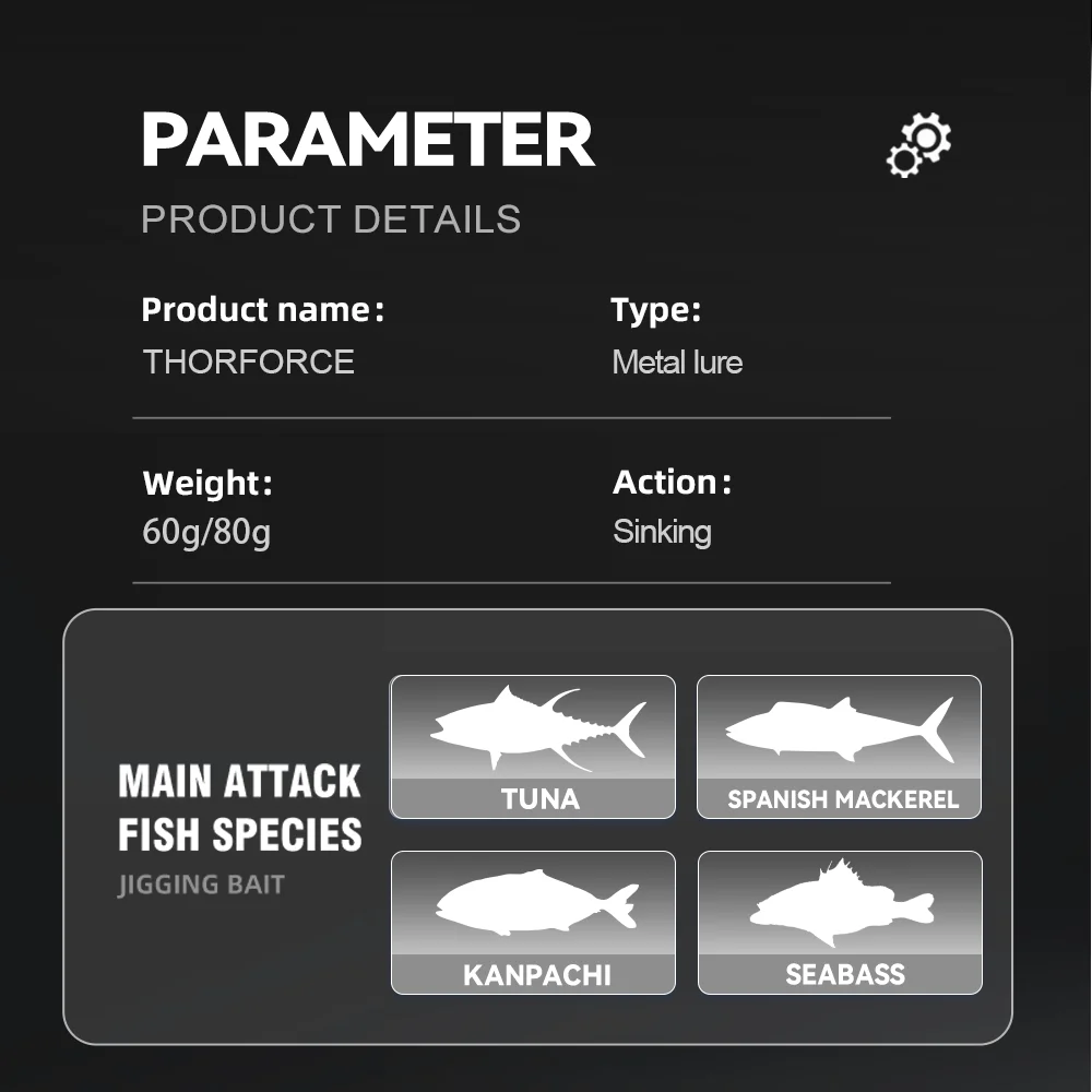Thorforce-plantilla de Metal de 60g y 80g, plantilla de paso lento, cuchara de Jigging de fundición a tierra, señuelo de pesca de atún de agua salada - imagen 3
