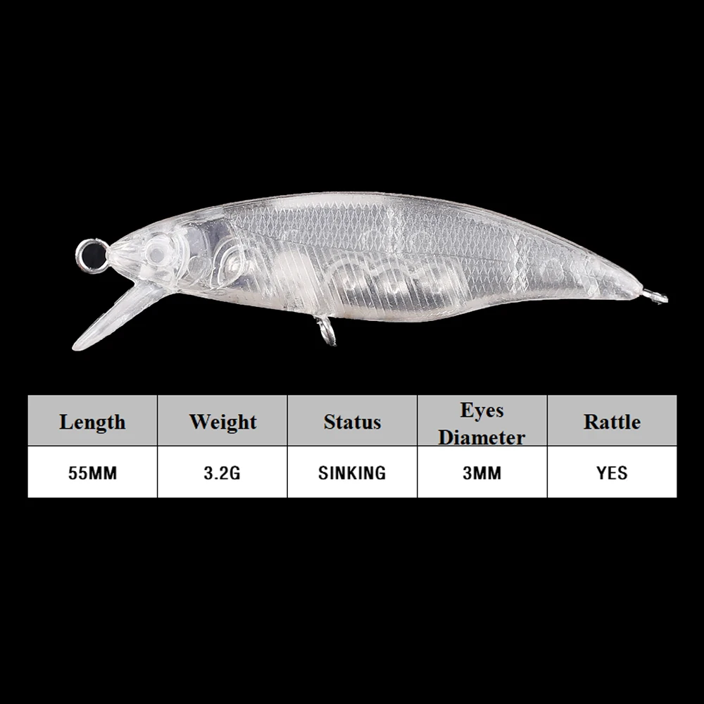 Chan'sHuang-Cebo en blanco sin pintar, 20 piezas, 5,5 cm, 3,2g, sonajero de hundimiento, Mini pececillo, señuelo de pesca Artificial - imagen 2