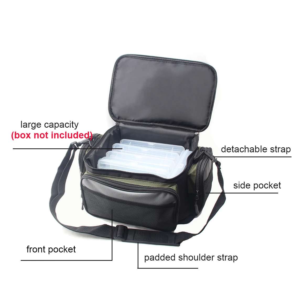 Bolsas de aparejos de pesca para agua salada, bolsa de almacenamiento de cebo de pesca de agua dulce con correa de hombro acolchada sin caja - imagen 2