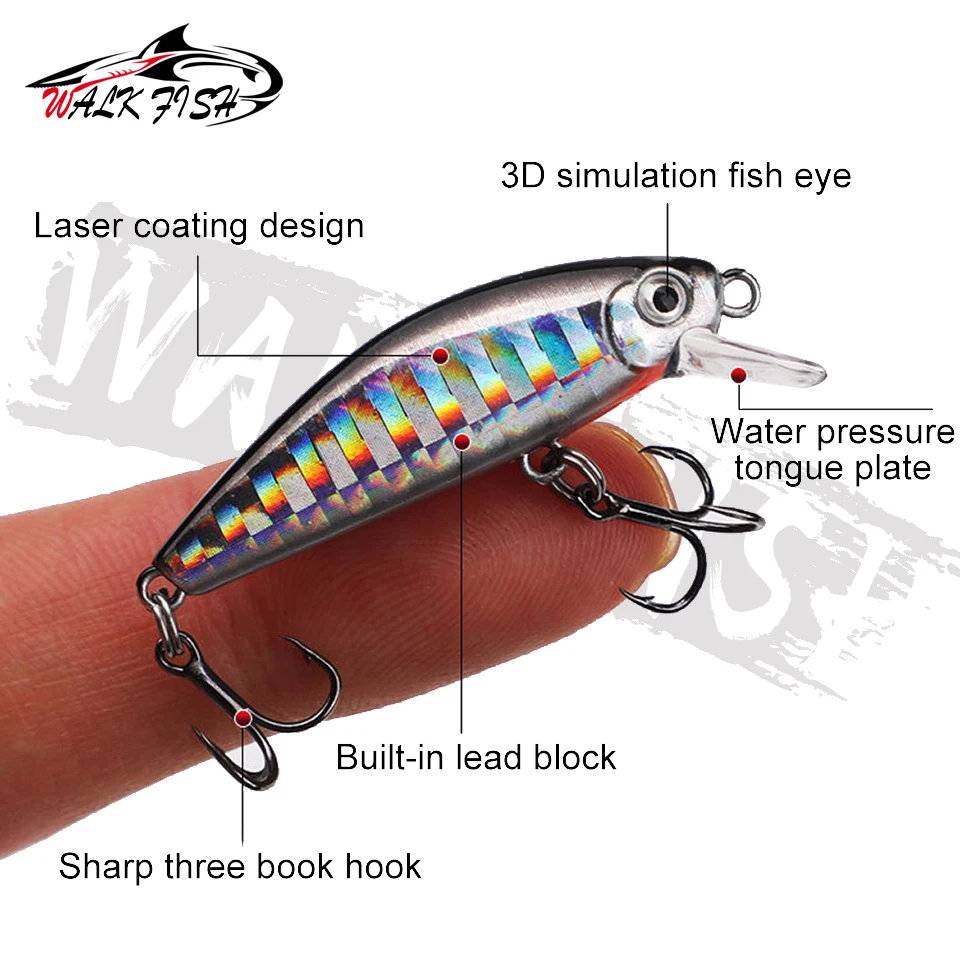 Walk Fish-señuelo de pesca Artificial, cebo duro de piscardo que se hunde, 1 piezas, 45mm, 2,8g - imagen 2