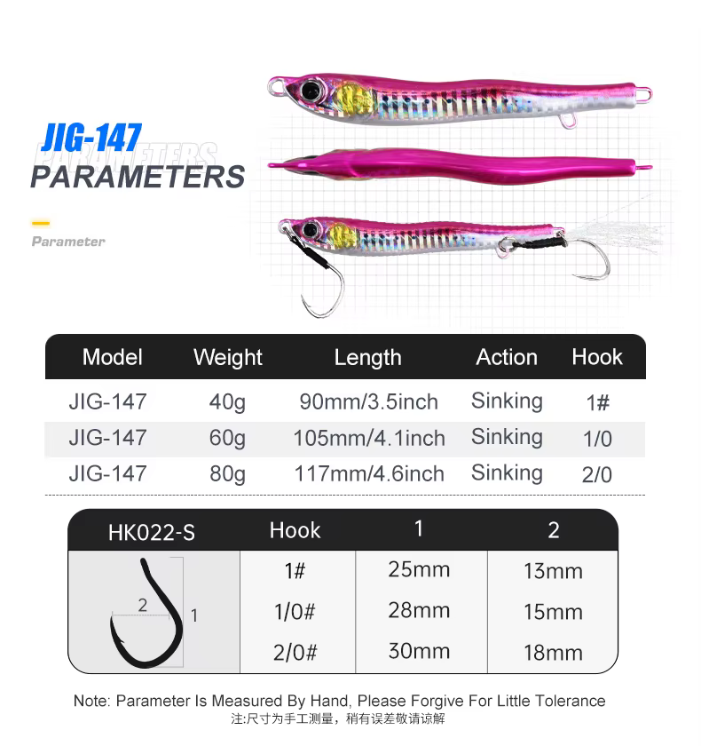 Variantes de peso del OBSESSION J147 Jack Jig alineadas para comparación