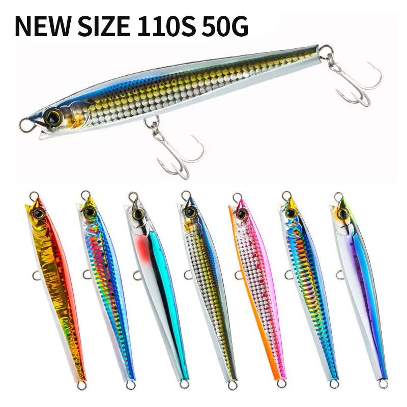 Señuelos de Pesca de pececillo de hundimiento pesado, 110mm, 47g, cebos artificiales de agua salada de fundición larga, equipo de Pesca Swimbait láser Monster Shot - imagen 5