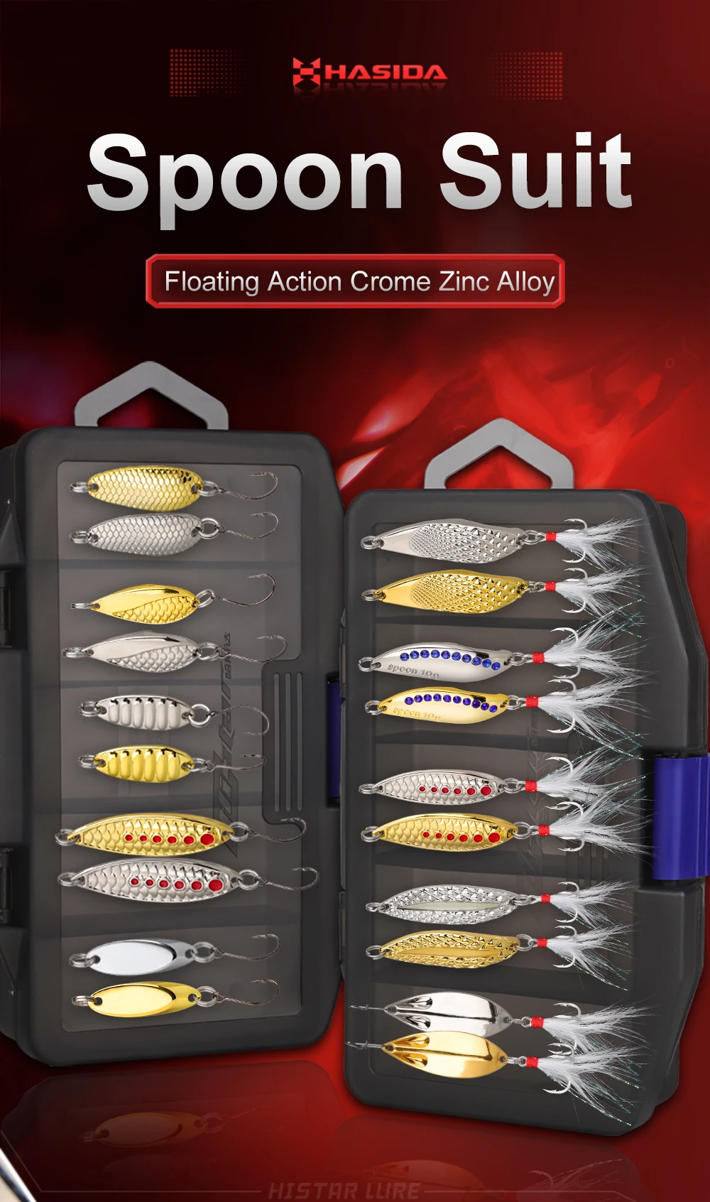 Cucharas de pesca HISTAR de aleación de zinc cromado con anzuelos triples