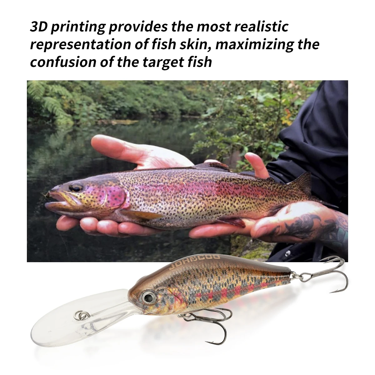 Señuelo de pesca Johncoo, señuelo con manivela, cebo de pesca de buceo profundo, color impreso, señuelo de pesca flotante, cebo de pesca de 55 65mm - imagen 3