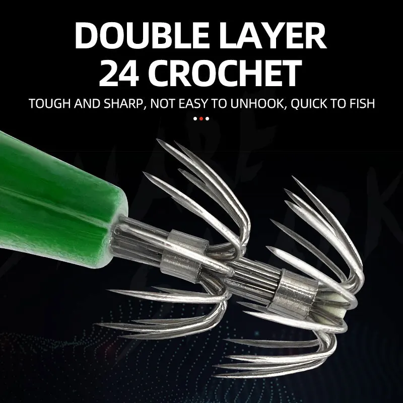 Cebo de pesca con cebo de camarón de madera luminosa, 10 colores, anzuelo de calamar de simulación que brilla en la oscuridad, anzuelos de calamar, Señuelos de Pesca - imagen 5