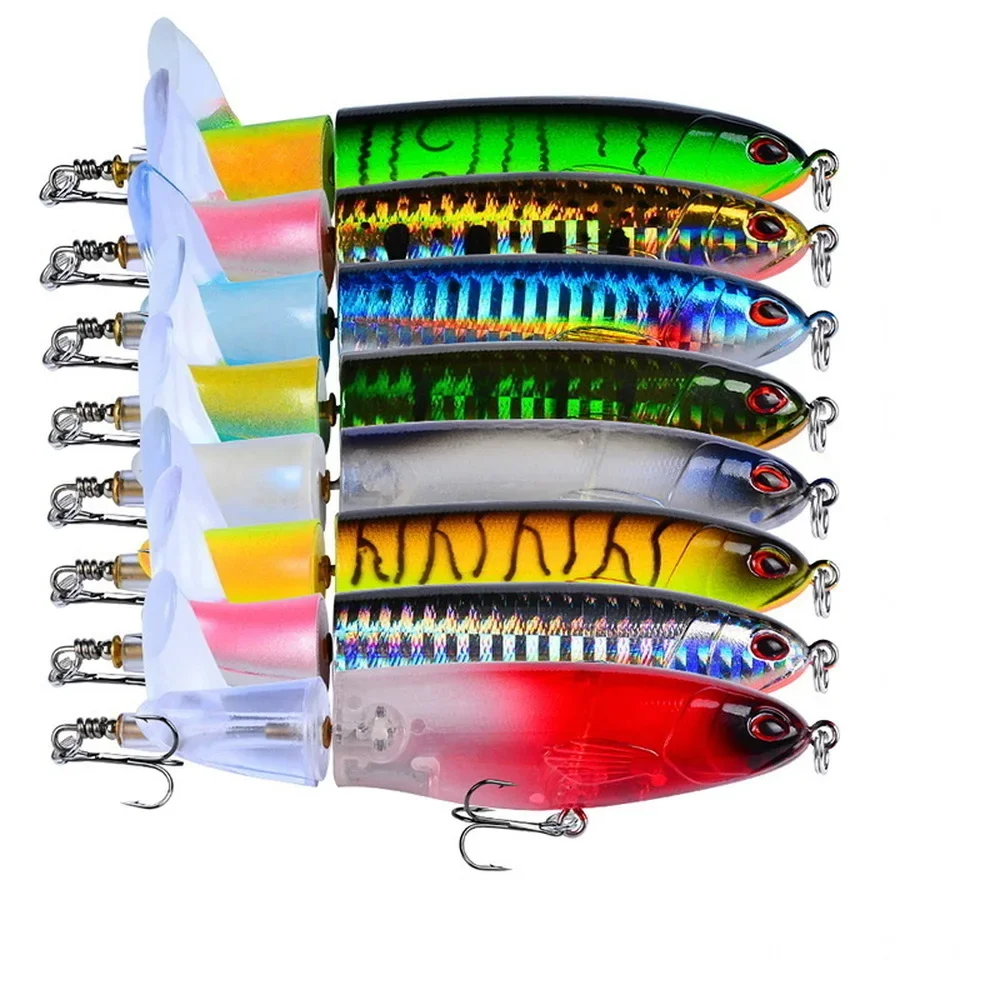 1 Uds 10cm 14cm Topwater Spinner señuelo de pesca Popper lápiz Artificial cebo duro hélice cola giratoria aparejos de pesca Swimbait - imagen 3