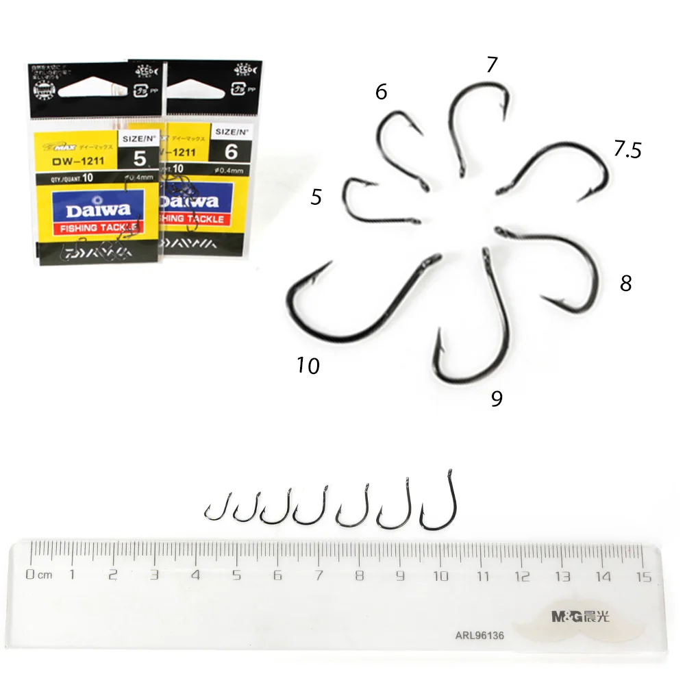Anzuelos de pesca con púas de acero al carbono, accesorios de pesca de tamaño 5-10 #, 1211, 10 unidades/lote - imagen 5