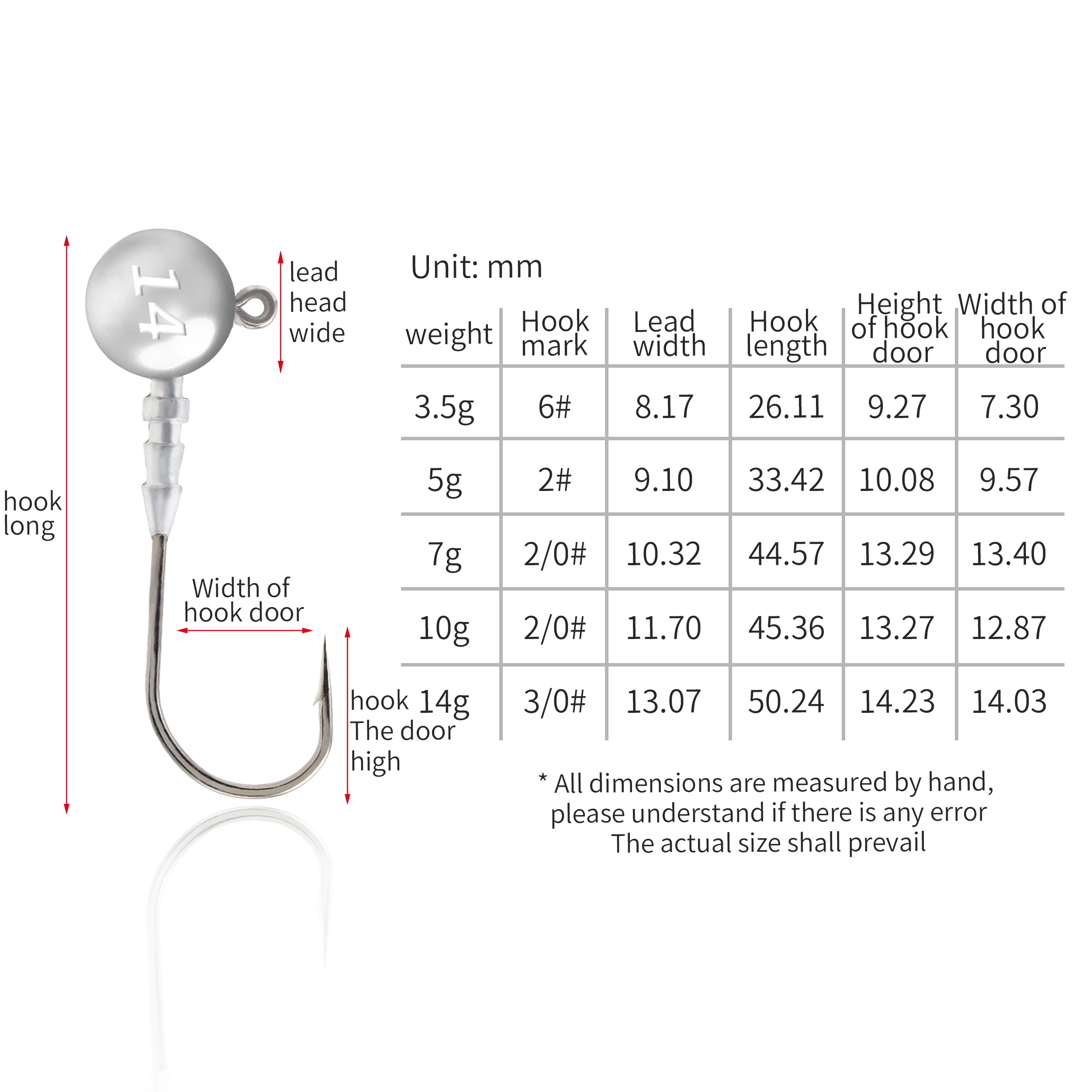 ZYZ-anzuelos de pesca con cabeza plomada, Señuelos de Pesca de acero de alto carbono, aparejos de pesca de lanzamiento largo, 3,5/5/7/10/14g - imagen 5