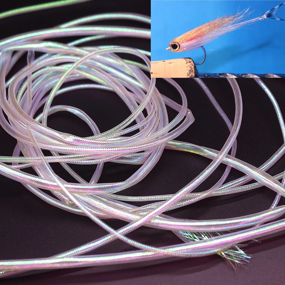 Tubo de Mylar holográfico blanco perla para atado de moscas