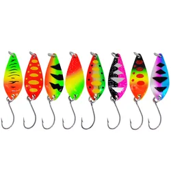 Señuelo de cuchara de pesca, cucharas curvas coloridas, 3g, señuelo Artificial de Metal, lentejuelas para trucha, cebo duro, lote de 8 piezas en oferta