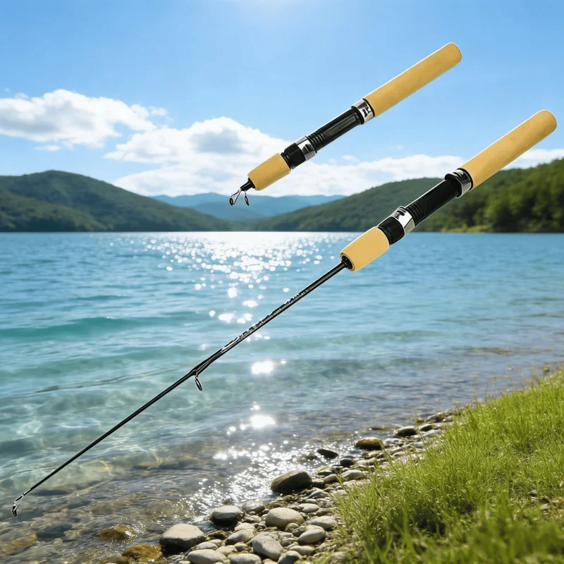 Mini caña de pescar en hielo de carbono, aparejos de camarones, 0,6 m, 0,8 m, 1m, equipo de pesca de invierno para pesca en hielo
