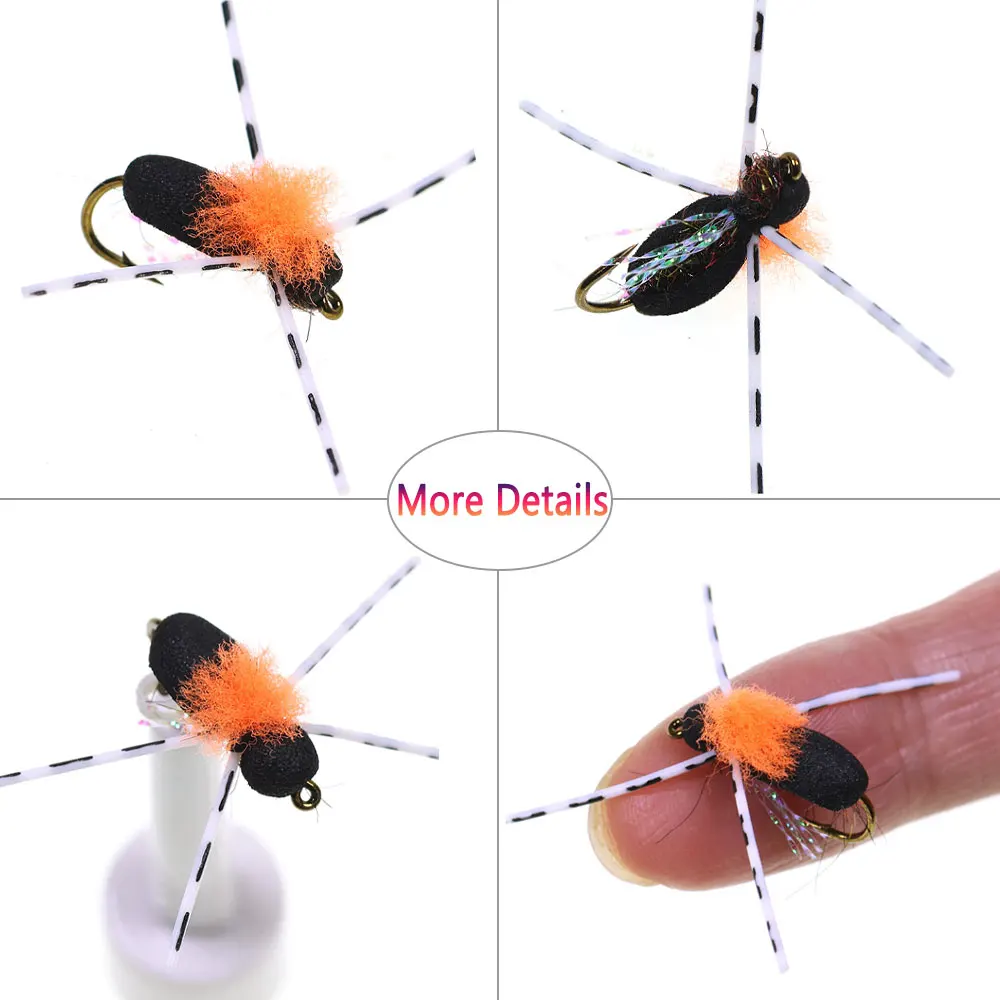 Bimoo 6 piezas # 10 Para Post Wing espuma hormiga mosca flotante negro mosca seca escarabajo mosca insecto Artificial cebo trucha Grayling Señuelos de pesca - imagen 4
