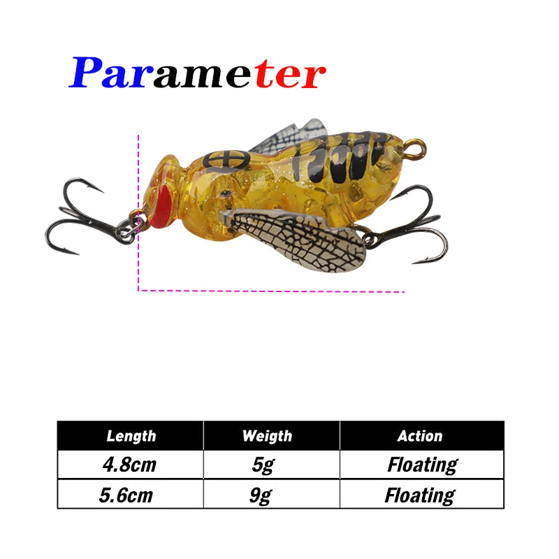 Testar avispa Crawl cebo 5g 9g insecto biónico agua dulce flotante Swimbaits superficie de río cebo duro lubina carpa Lucio Señuelos de pesca - imagen 2