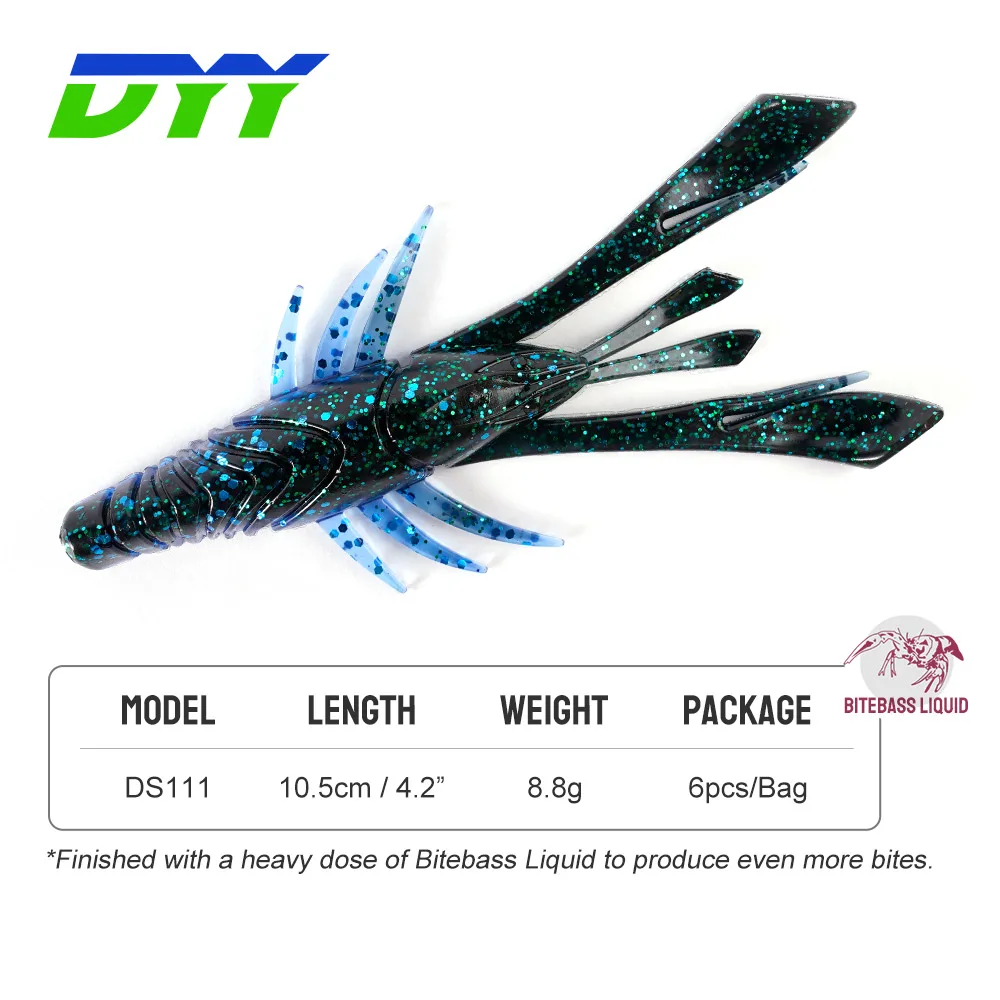 DYY-señuelo de pesca Swimbait de silicona suave, cebo Artificial de Camarón, Señuelos de Pesca de lubina finura, Kicker Craw, 10,5 cm, 8,8G, 6 piezas - imagen 2