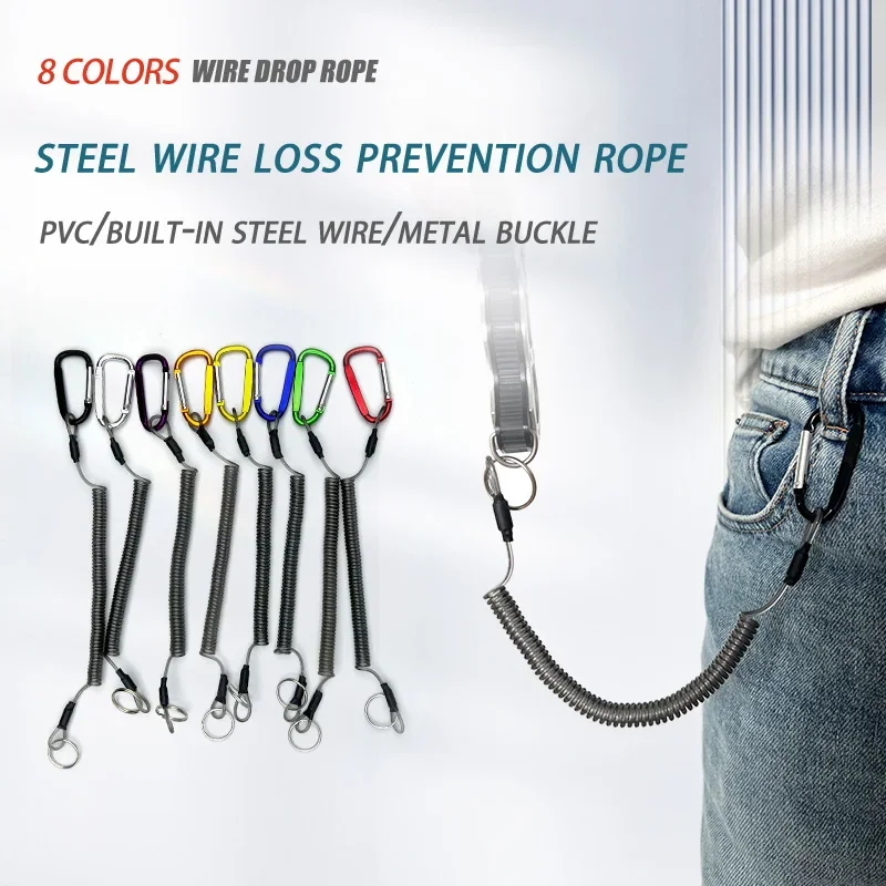 Cordón retráctil de alambre de acero en espiral, cuerda de seguridad resistente para navegación, herramientas de pesca, cordones, accesorios de pesca, 2 uds. - imagen 2