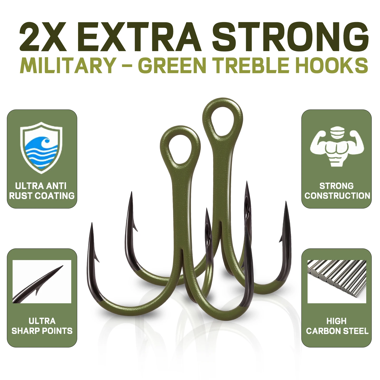 Anzuelos triples de 9KM, 3 anzuelos triples de pesca, anzuelos de pesca de mar, 10 Uds., anzuelo curvo redondo para bagre, lubina, trucha, agua salada y agua dulce - imagen 2