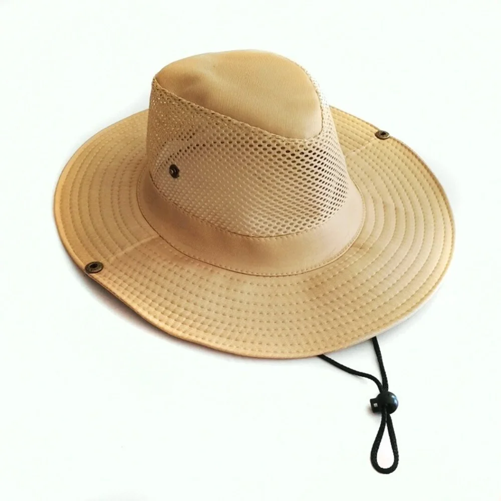Sombrero de cubo al aire libre para hombre, gorra de Panamá transpirable de algodón, malla para pesca en la jungla, senderismo, playa, Protector solar - imagen 2
