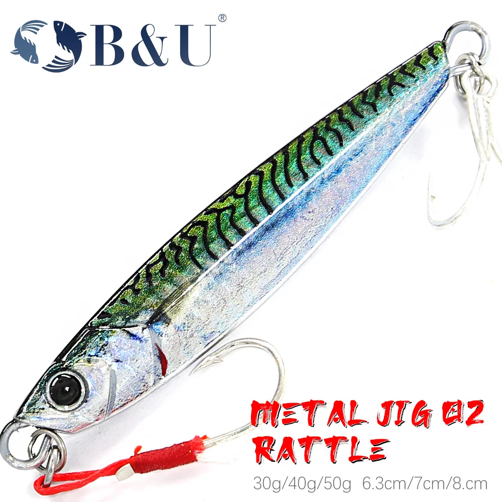 B & U sonajero Jig Señuelos de Pesca de Mar plantilla de Metal 40g 60g 80g señuelo de fundición larga cebo Artificial giratorio con gancho cuchara aparejos de pesca