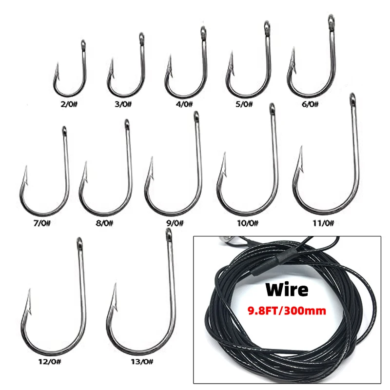 1 Uds. Aparejos de pesca de tiburones, anzuelos de pesca de atún con Cable recubierto de nailon de 9,8 pies (380-400LB), anzuelos de aguas profundas para herramientas de peces grandes - imagen 5