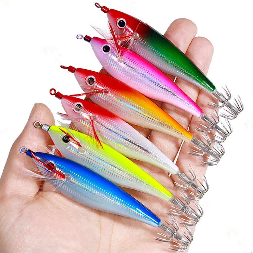 Pesca Eging calamar Jigging madera camarones doble gancho cebo de pulpo 10cm 10g cebo de pulpo luminoso productos para Pesca cebo Artificial - imagen 3