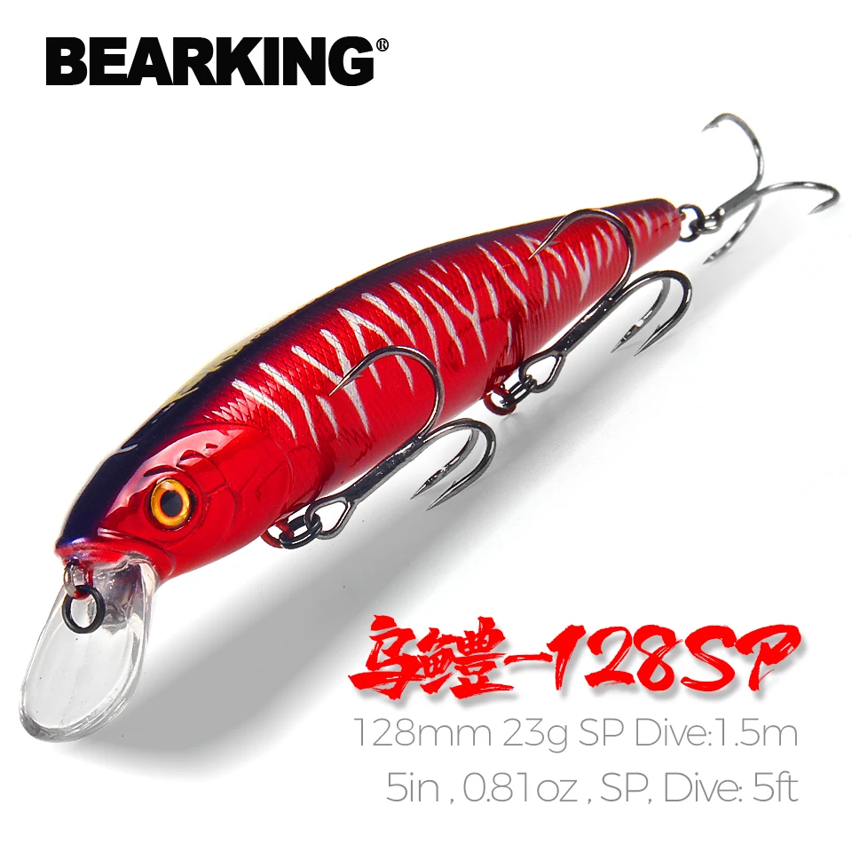 Bearking 128mm 23g nuevo modelo novedoso Señuelos de pesca de calidad profesional cebo duro buceo 1,5 m calidad wobblers minnow